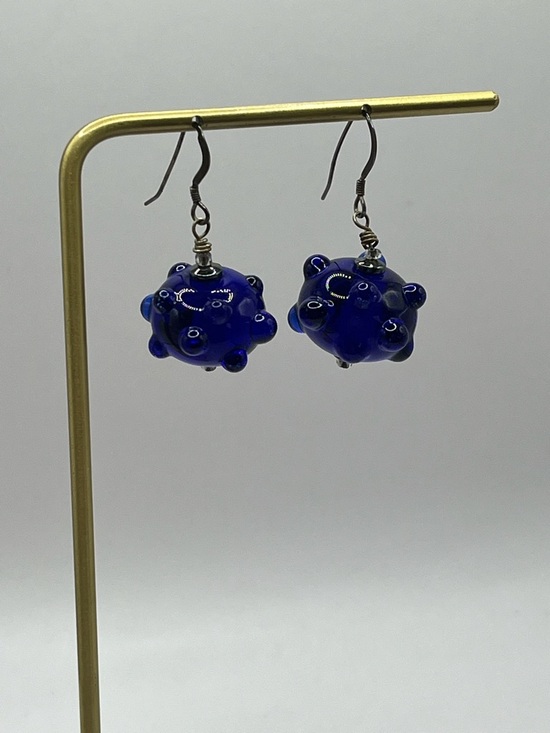 Jewelry - Handmade Cobalt Blue Glass Bubble Drop Earrings